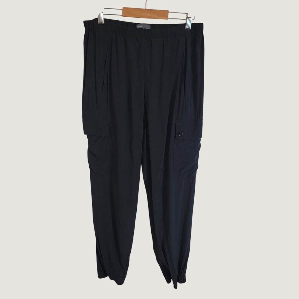 Vince Black Silk Cargo Jogger Pant Small Utility Casual Pull On Quiet Luxury